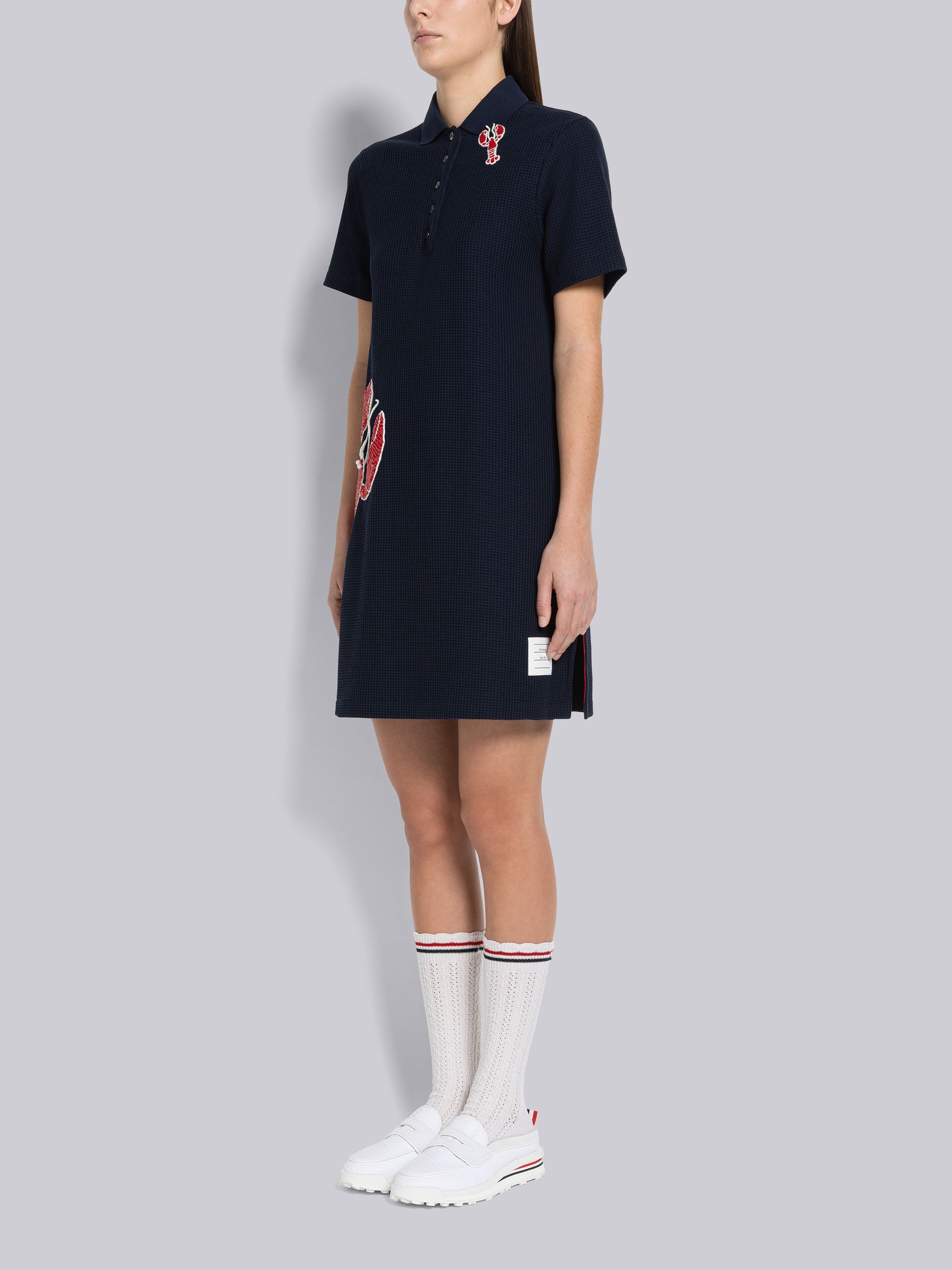 Textured Check Sequin Lobster Short Sleeve Polo Dress - 2