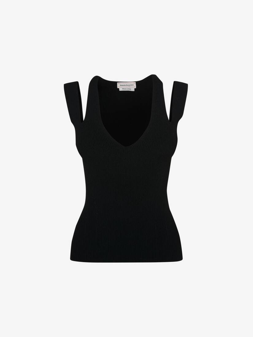 Women's Slashed Sleeveless Top in Black - 1