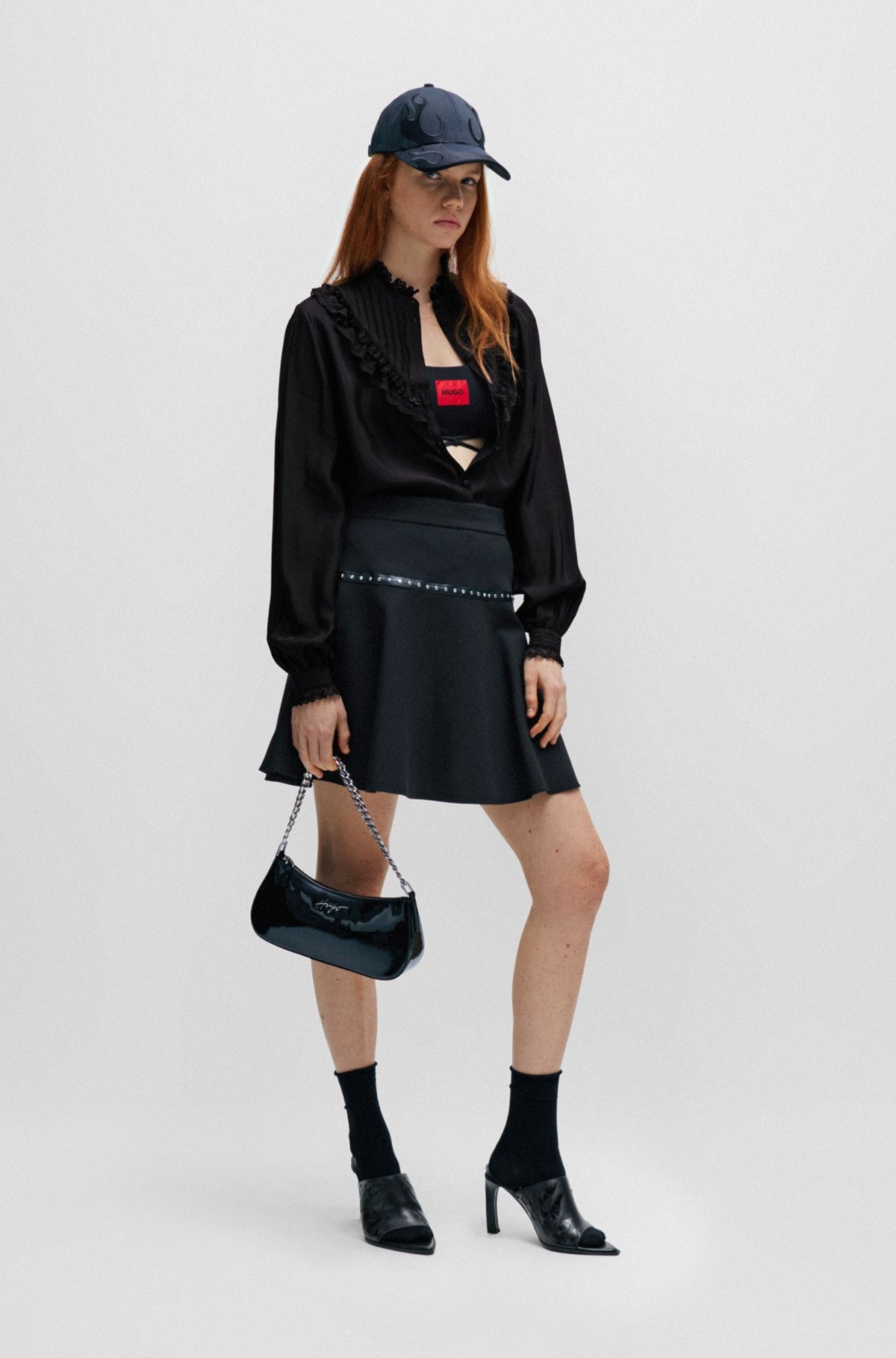 REGULAR-FIT BLOUSE WITH LACE TRIMS AND PLEATING - 3