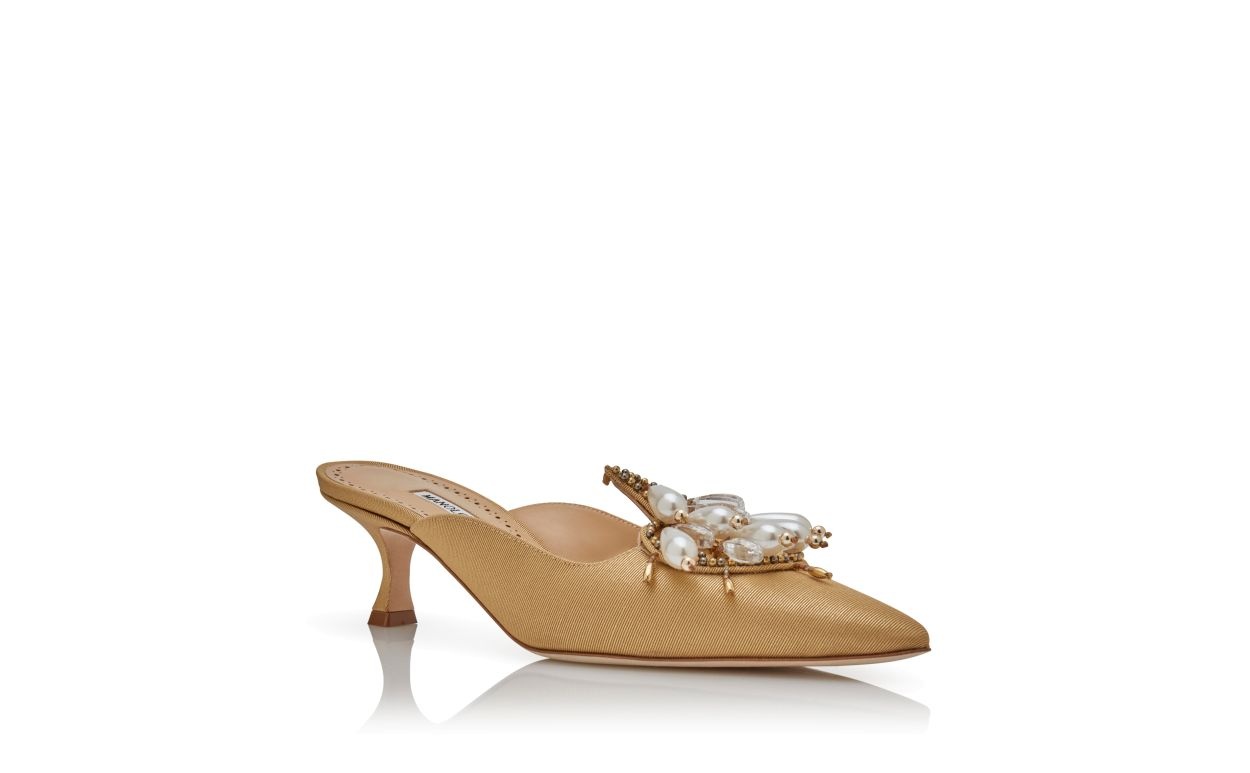 Gold Grosgrain Embellished Mules - 3