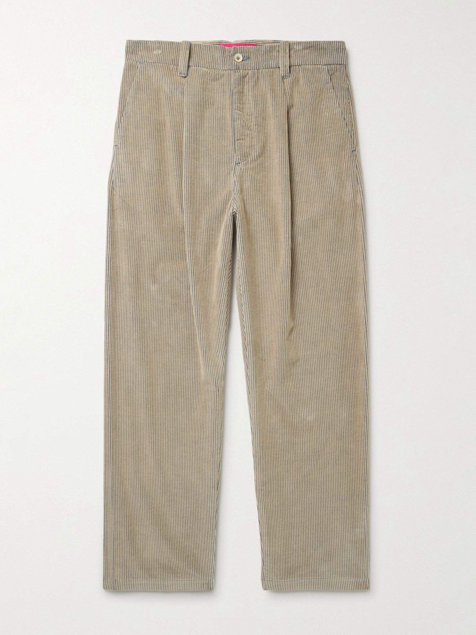 Straight-Leg Pleated Cotton-Corduroy Trousers Beige - 1