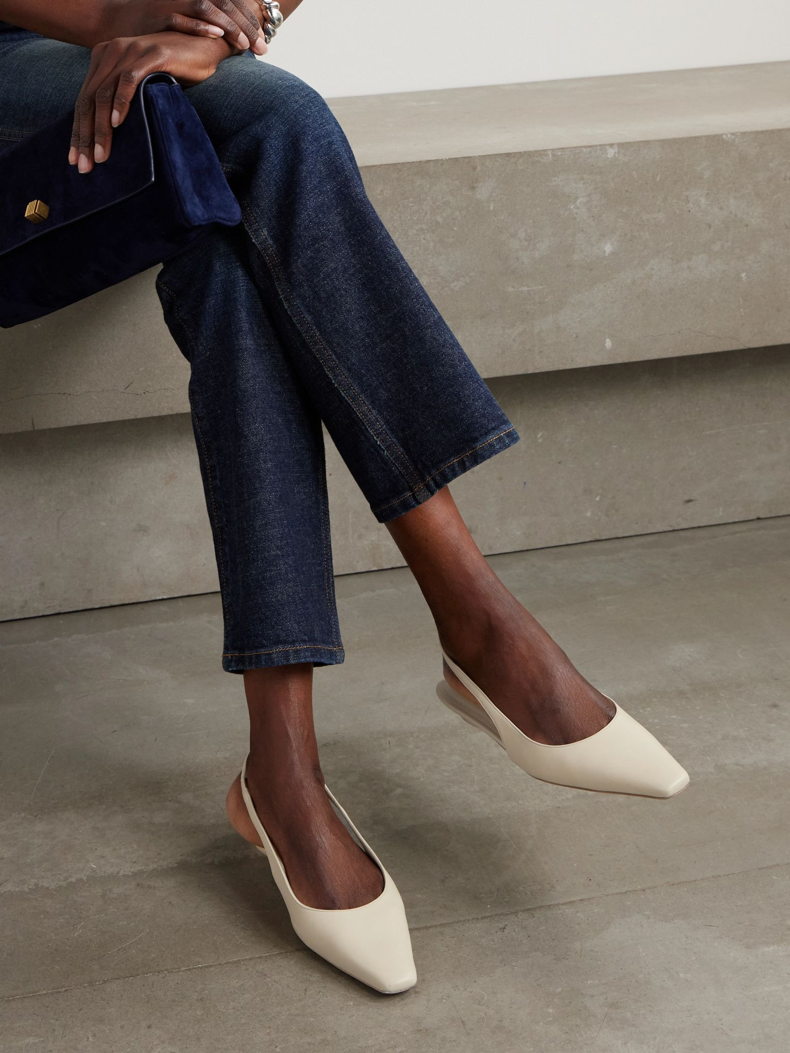 Uba bow-embellished faille and leather slingback flats Beige - 5
