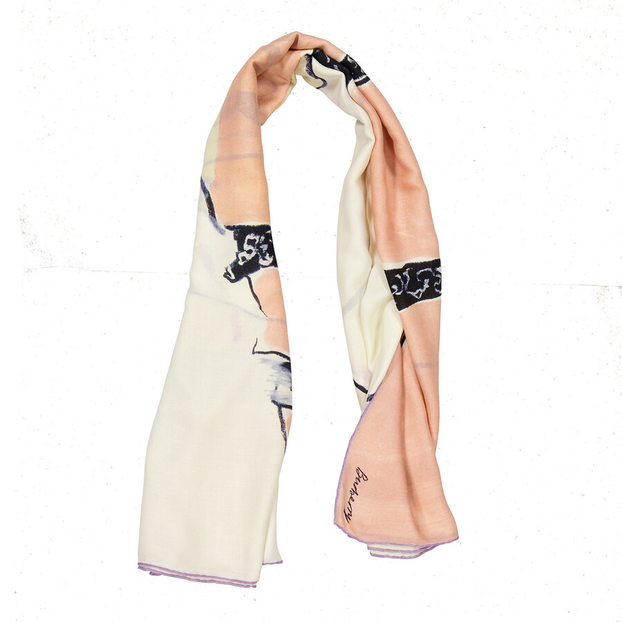 Burberry Peach Cashmere Swan Print Scarf - 6