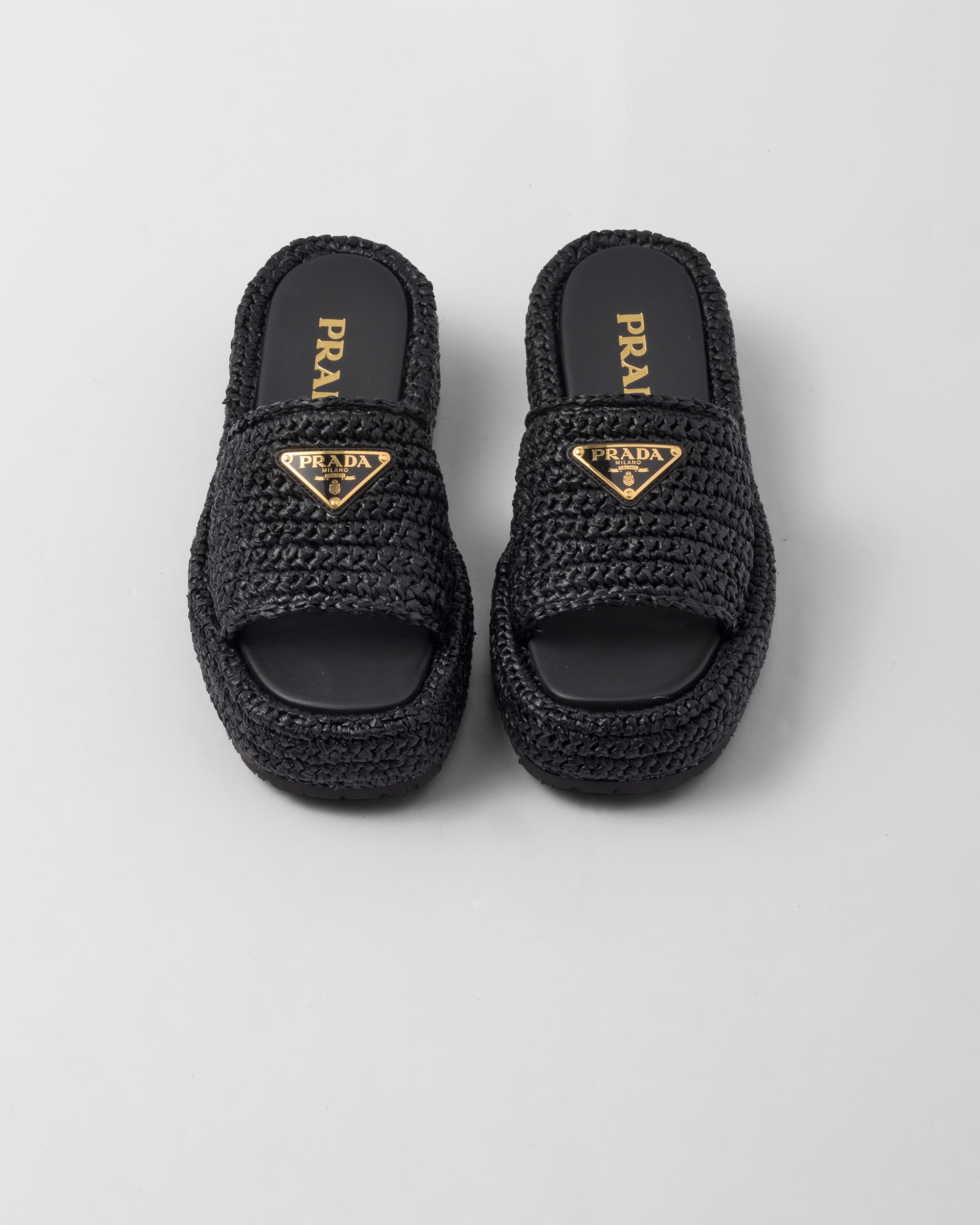 PRADA＊Crochet flatform slides ラフィア サンダル＊送込 Prada Crochet flatform slides | REVERSIBLE