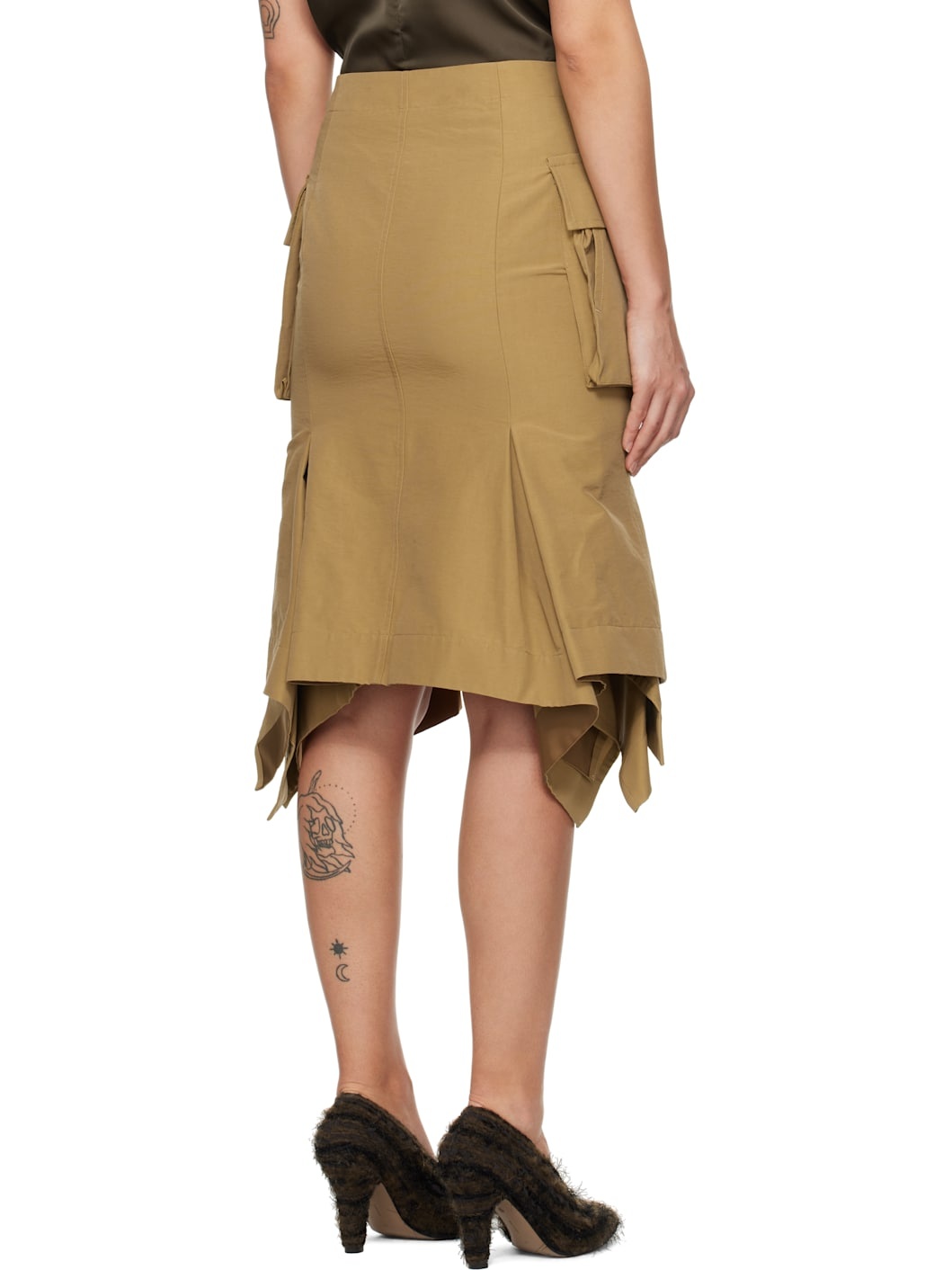 Beige Grosgrain Midi Skirt - 3