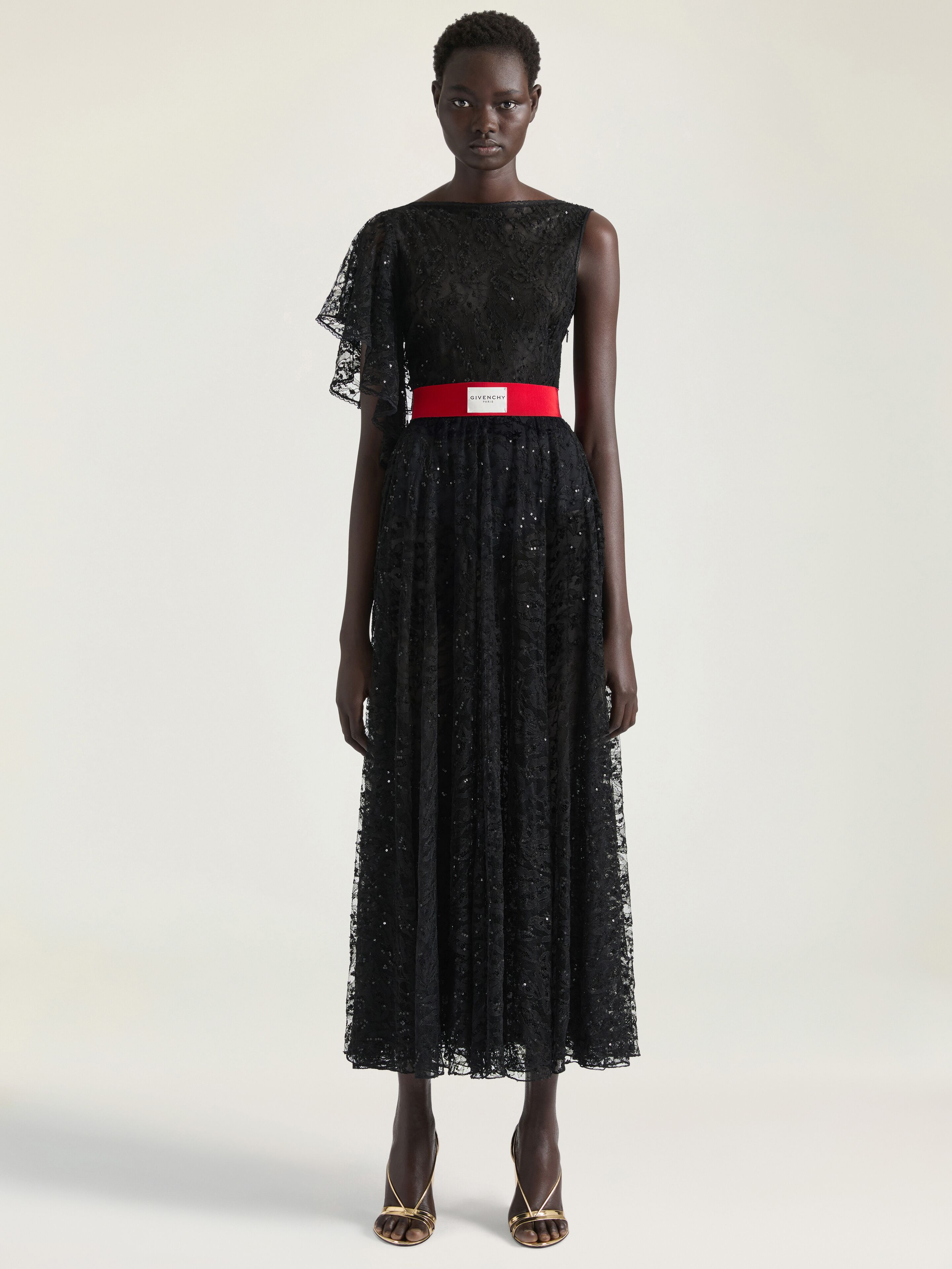 ASYMMETRIC DRESS IN LACE WITH SEQUINS - 2
