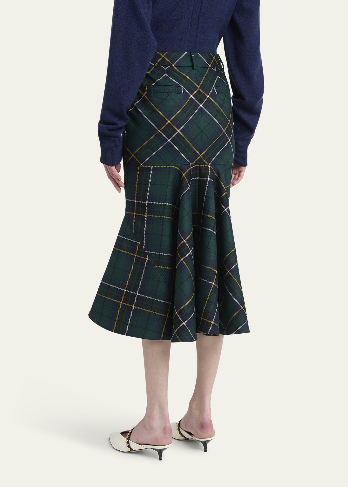 Tartan-Print Fit-&-Flare Midi Skirt - 3