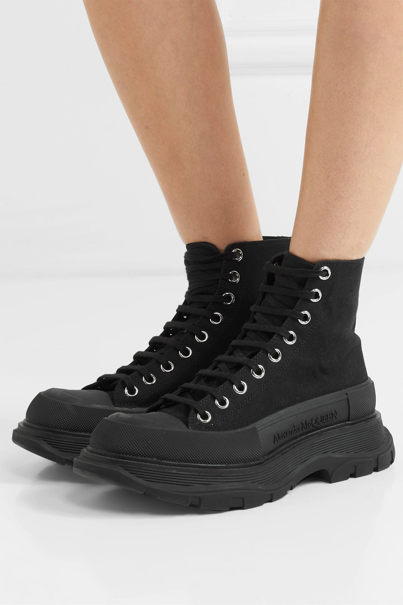 Alexander McQueen Canvas and rubber exaggerated-sole ankle boots outlook