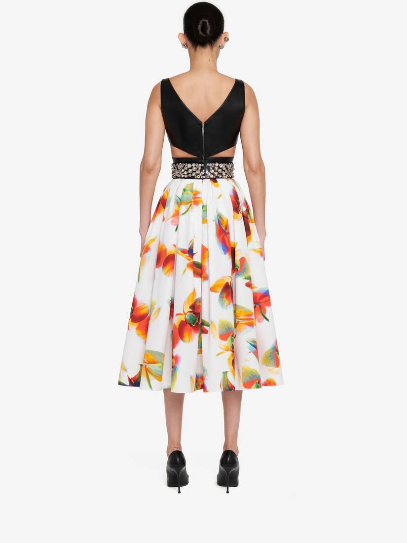 Women's Solarised Orchid Gathered Midi Skirt in Optic White - 4