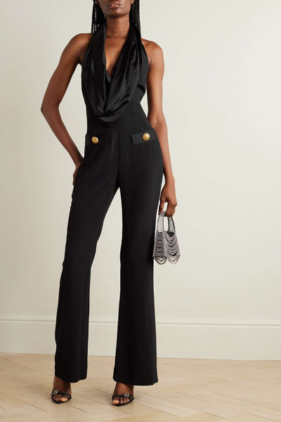 Balmain Button-embellished draped satin and crepe jumpsuit outlook