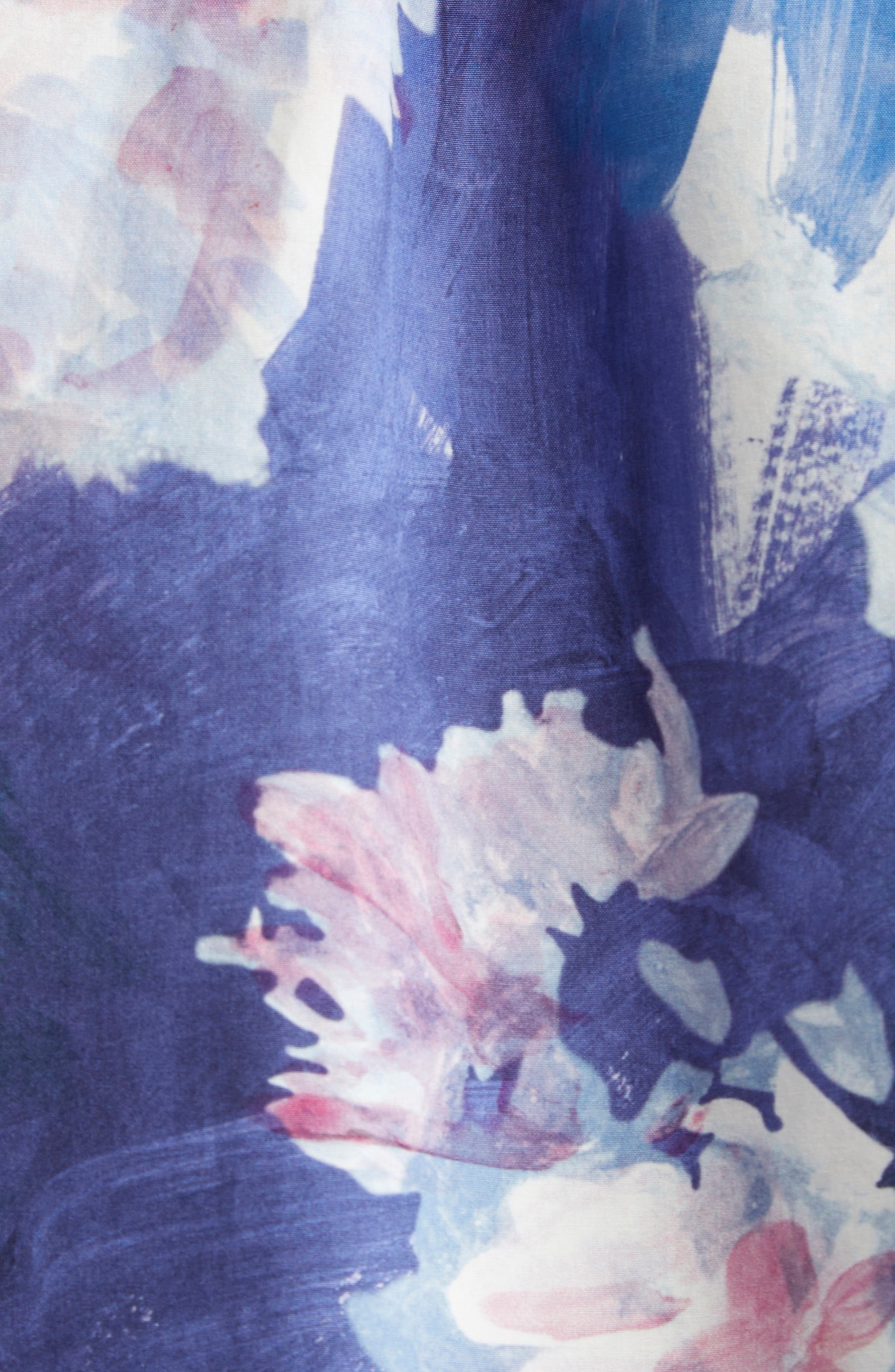Erdem Short Sleeve Cotton Poplin Mini Shirtdress in Artist Garden Pale Cobalt at Nordstrom - 6