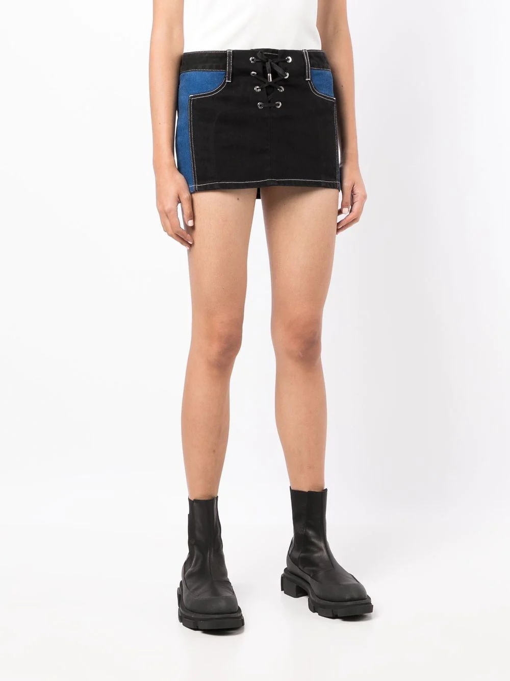 lace-up denim skirt - 3