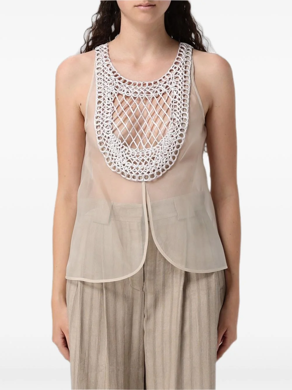 macramé-insert tulle blouse - 1