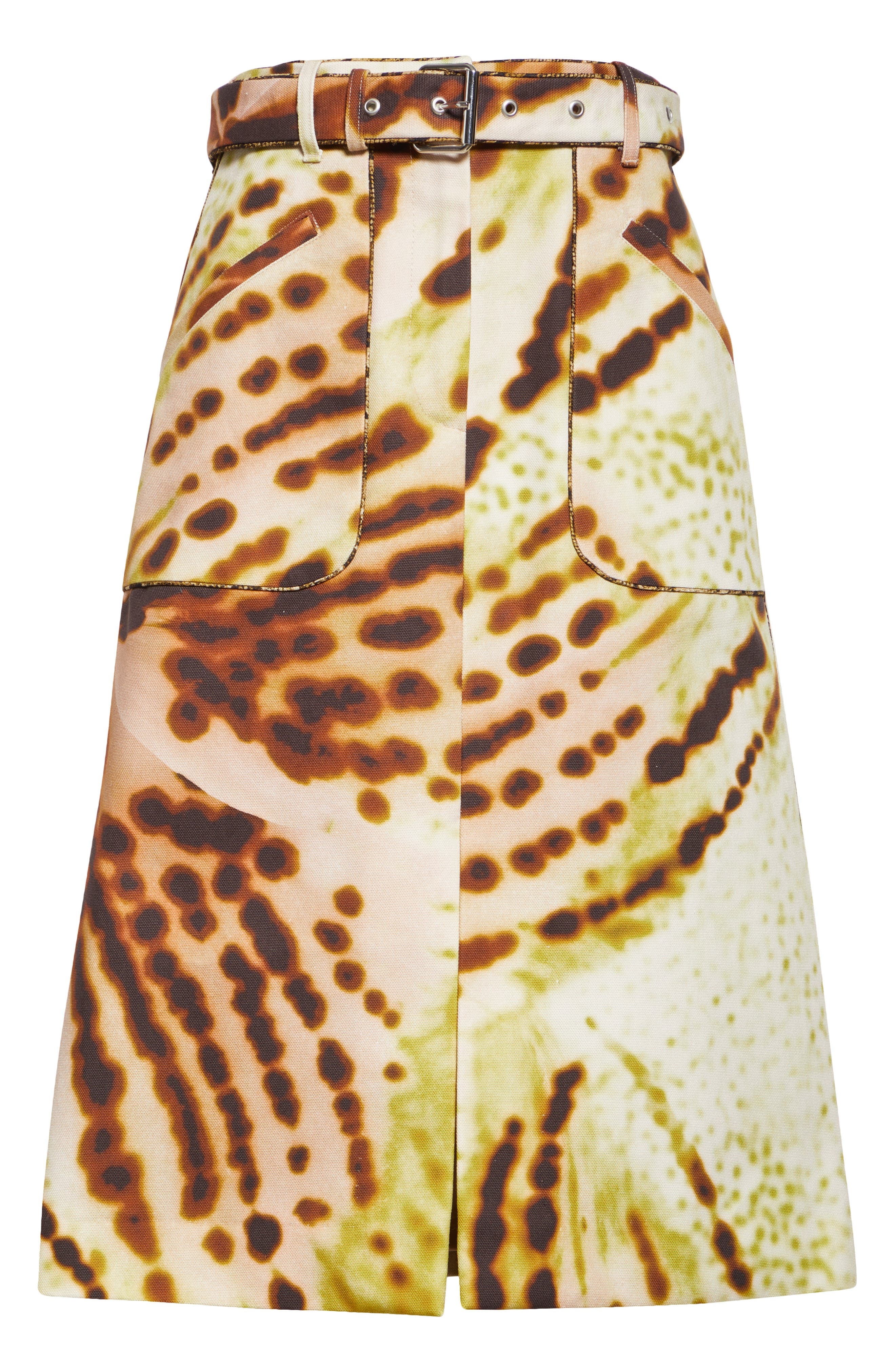 Dries Van Noten Sheraz Leopard Orchid Print Belted Midi Skirt in Olive at Nordstrom - 6