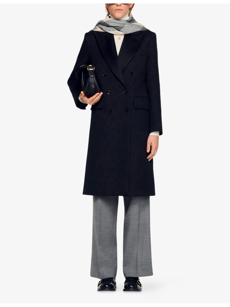 Sandro Double-Breasted Satin-Lapel Wool-Blend Coat outlook