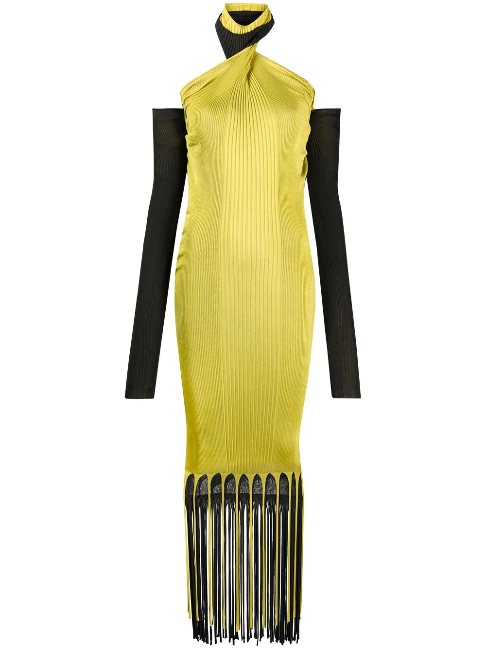 halterneck ribbed fringed dress - 1