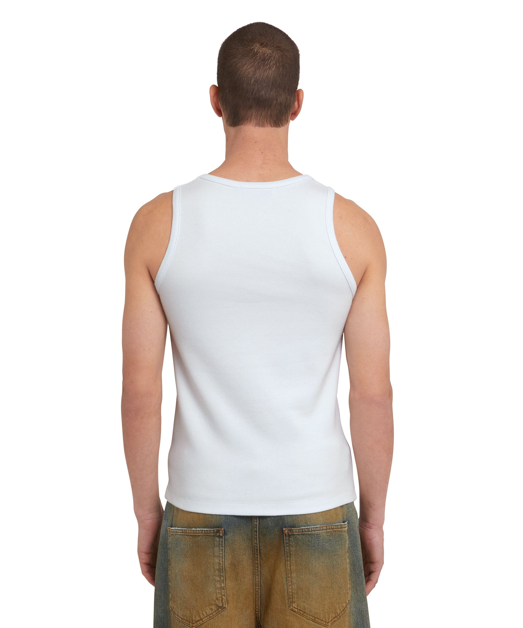 Ribbed jersey tank top with embroidered cursive logo - 3