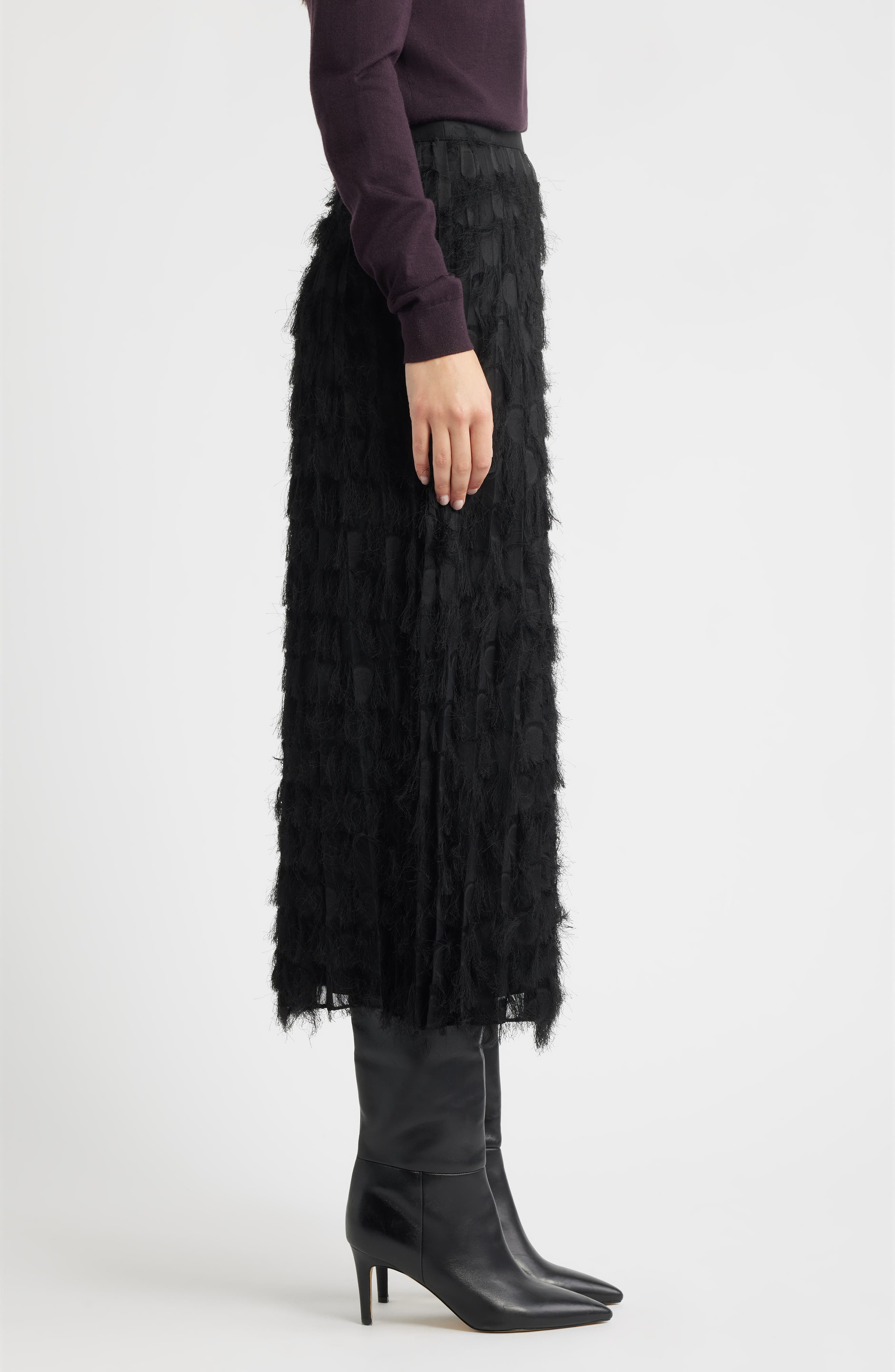 BOSS Vodia Fringe Detail Midi Skirt in Black at Nordstrom - 3