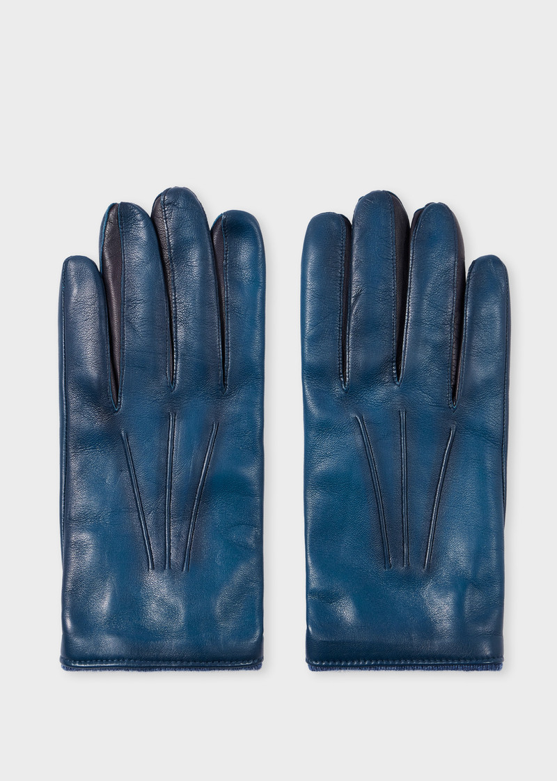 Blue Leather Gloves with Wool-Cashmere Lining 1