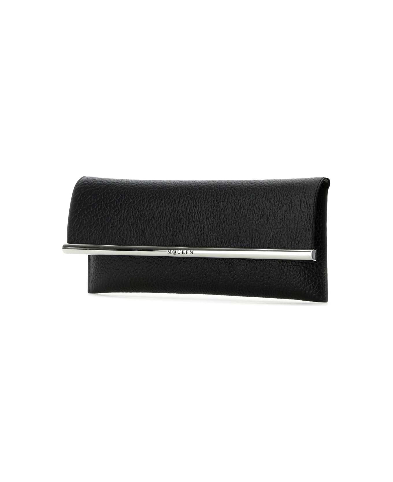 Black Leather Cross B-long Clutch - 2