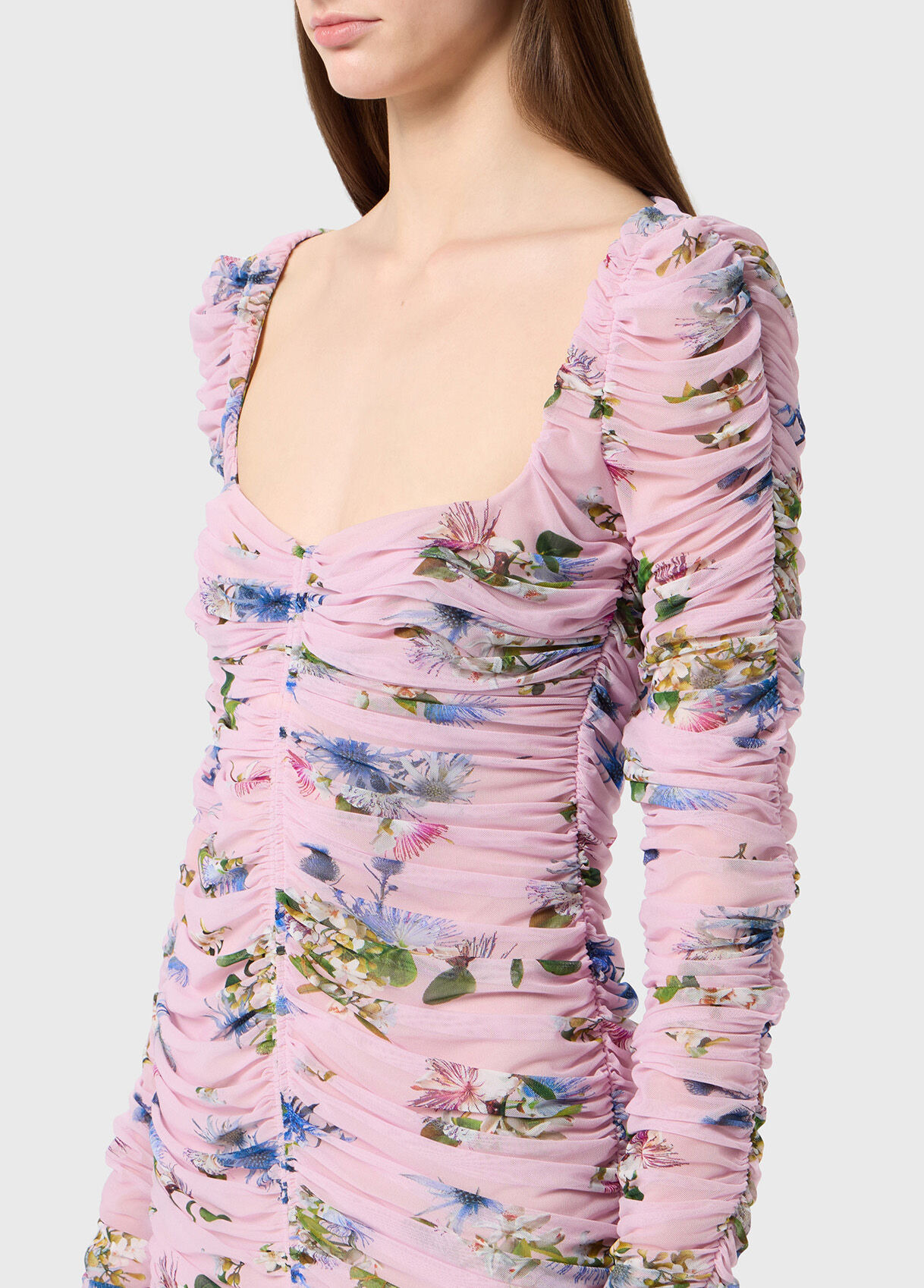PRINTED TULLE MIDI DRESS WITH GATHERING - 4