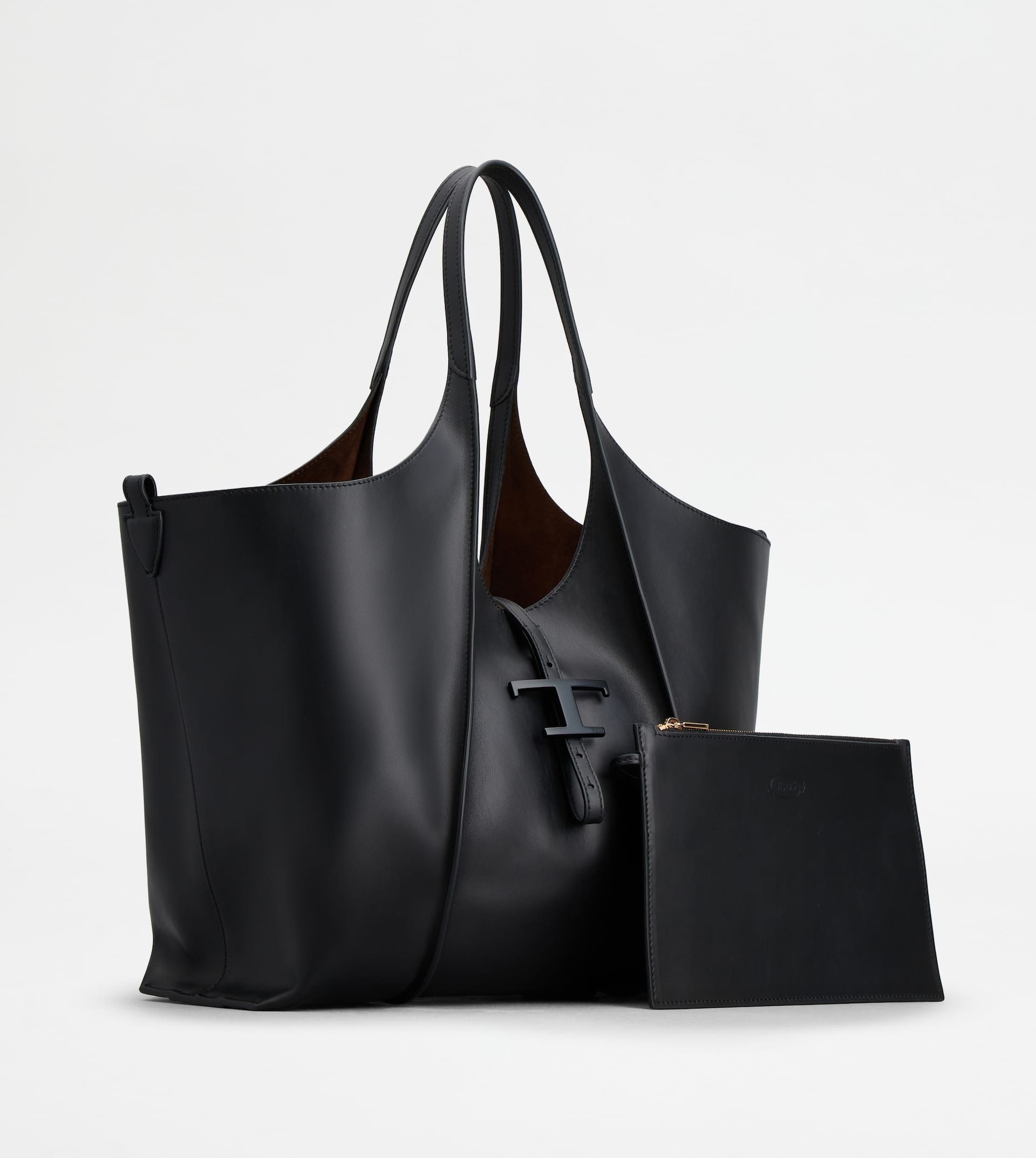 T TIMELESS SHOPPING BAG IN LEATHER MEDIUM - BLACK - 2