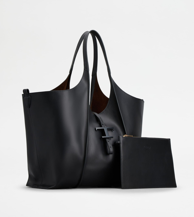 Tod's T TIMELESS SHOPPING BAG IN LEATHER MEDIUM - BLACK outlook