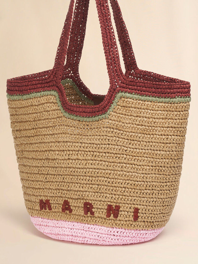 BURGUNDY AND PINK PAPER RAFFIA SEASIDE HOBO BAG 4