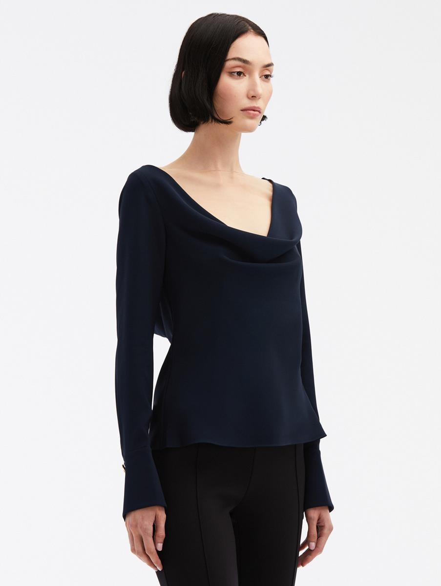 BUTTON DETAIL COWL NECK BLOUSE - 4