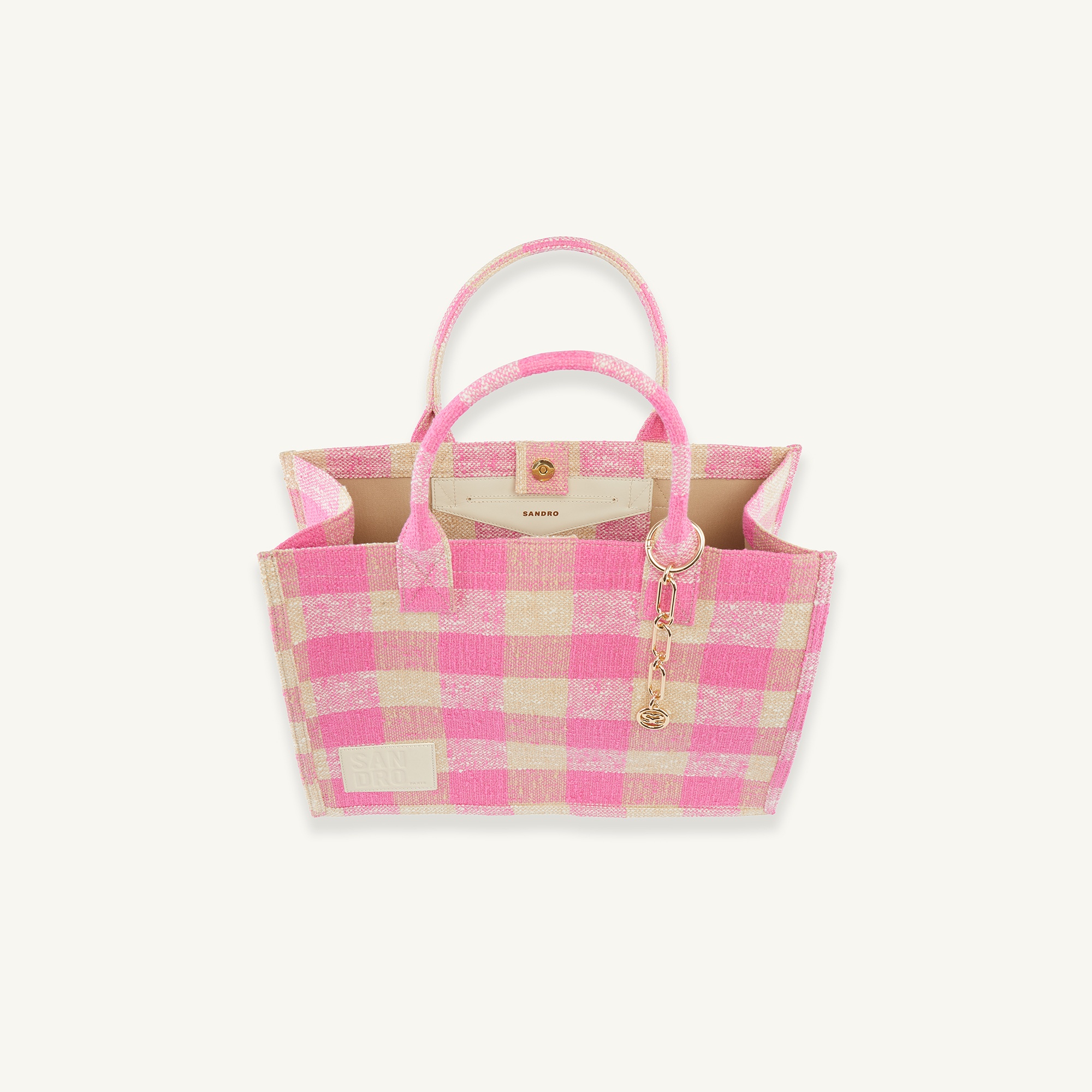 Checked fabric tote bag - 4