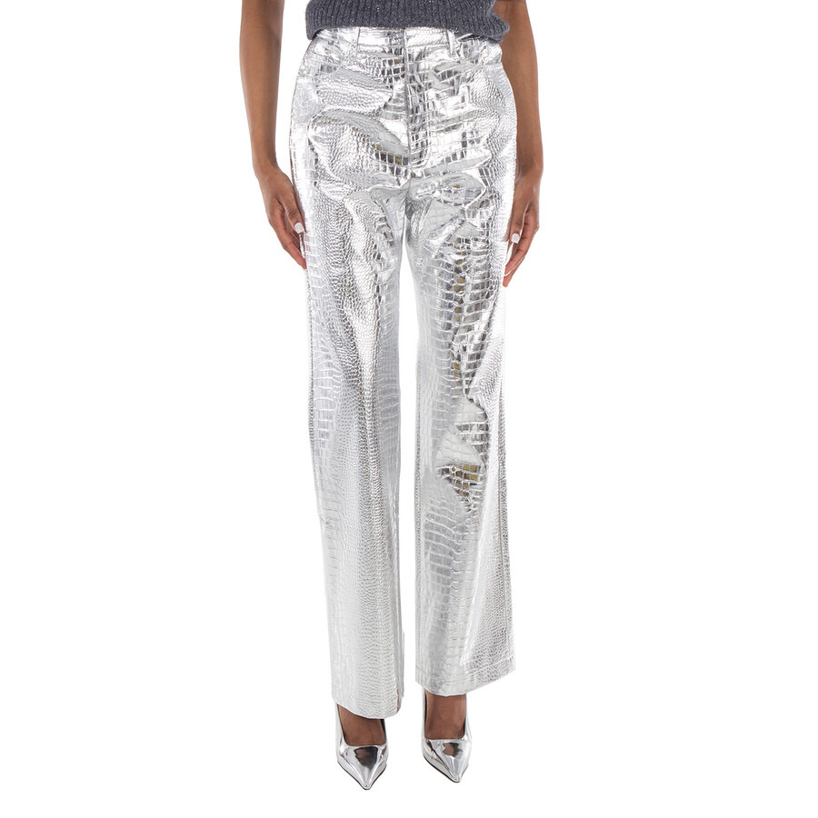 Rotate Ladies Silver Embossed Crocodile Skin Effect Trousers - 3