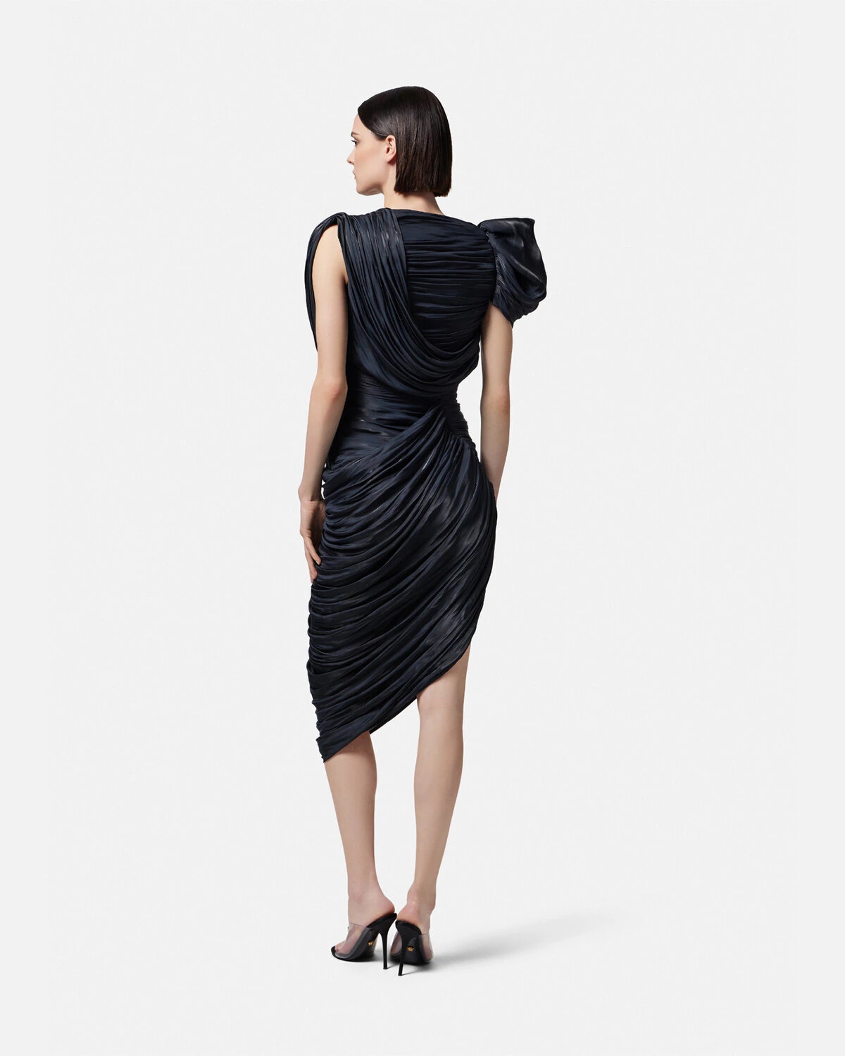 VERSACE Draped Pleated Midi Dress