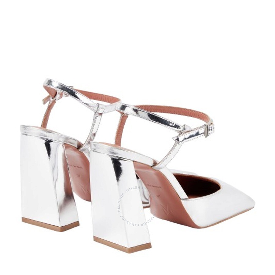 Amina Muaddi Ladies Silver Charlotte 95 mm Mirrored Leather Pumps - 2
