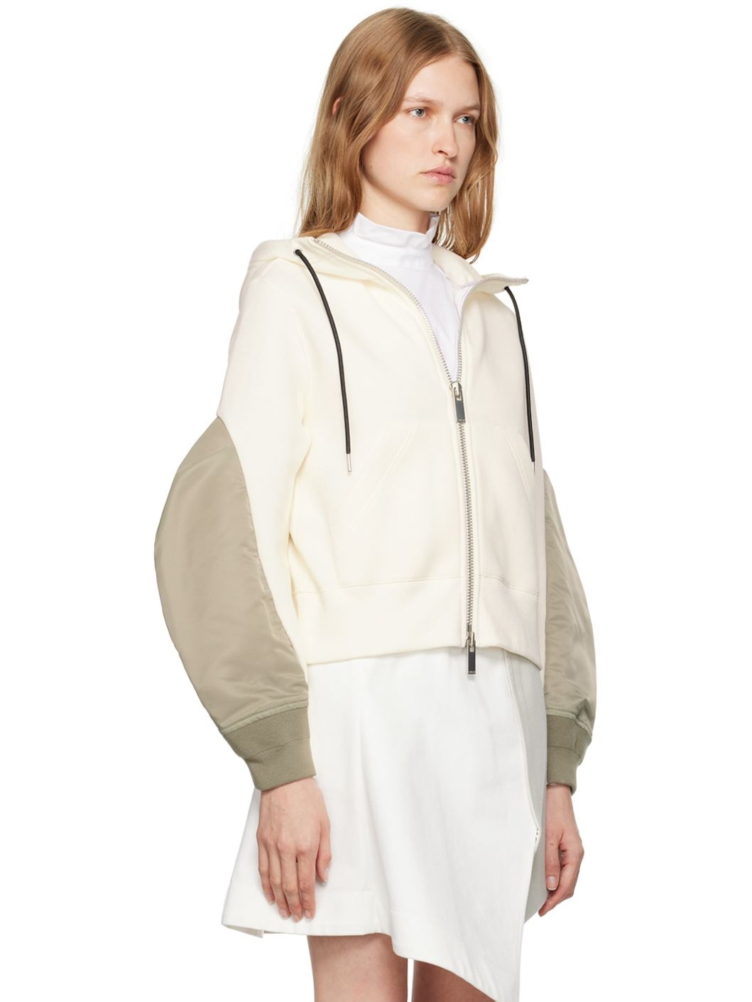 Off-White & Green Paneled Hoodie - 2