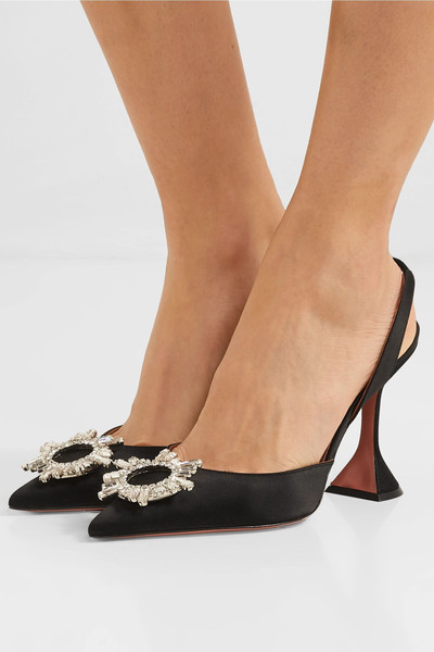 Amina Muaddi Begum crystal-embellished satin slingback pumps outlook