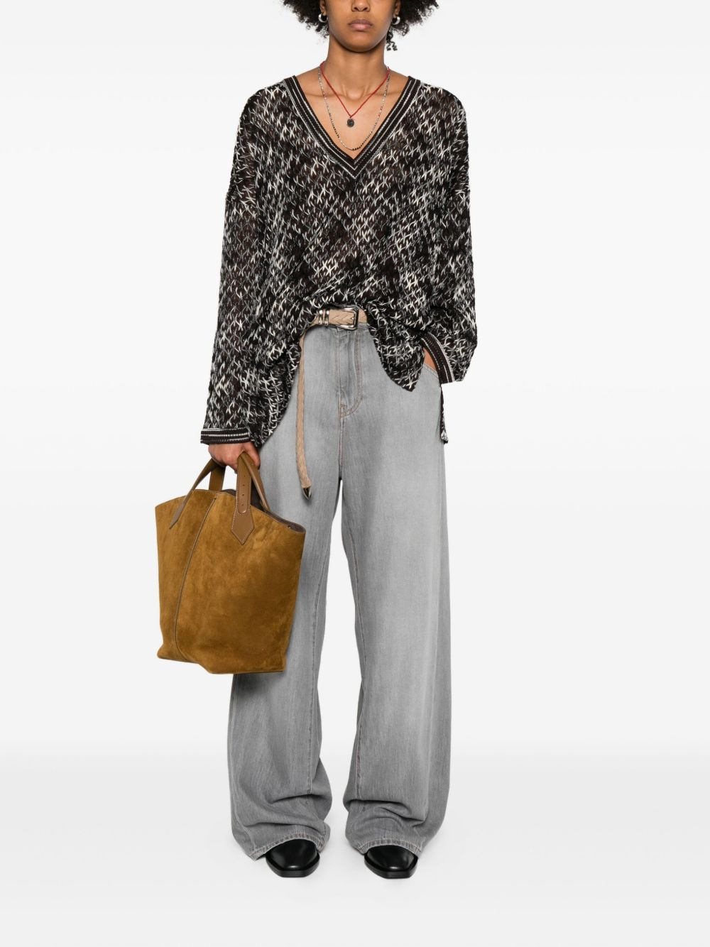 geometric-pattern V-neck sweater - 2
