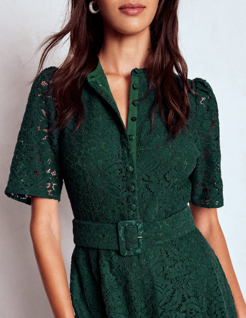 Kate Puff Sleeve Lace Dress-Dark Green 4