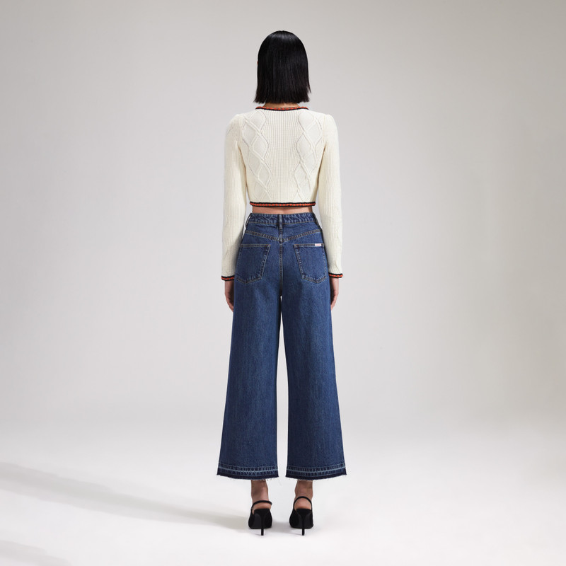 self-portrait Cream Cable Knit Cropped Cardigan outlook