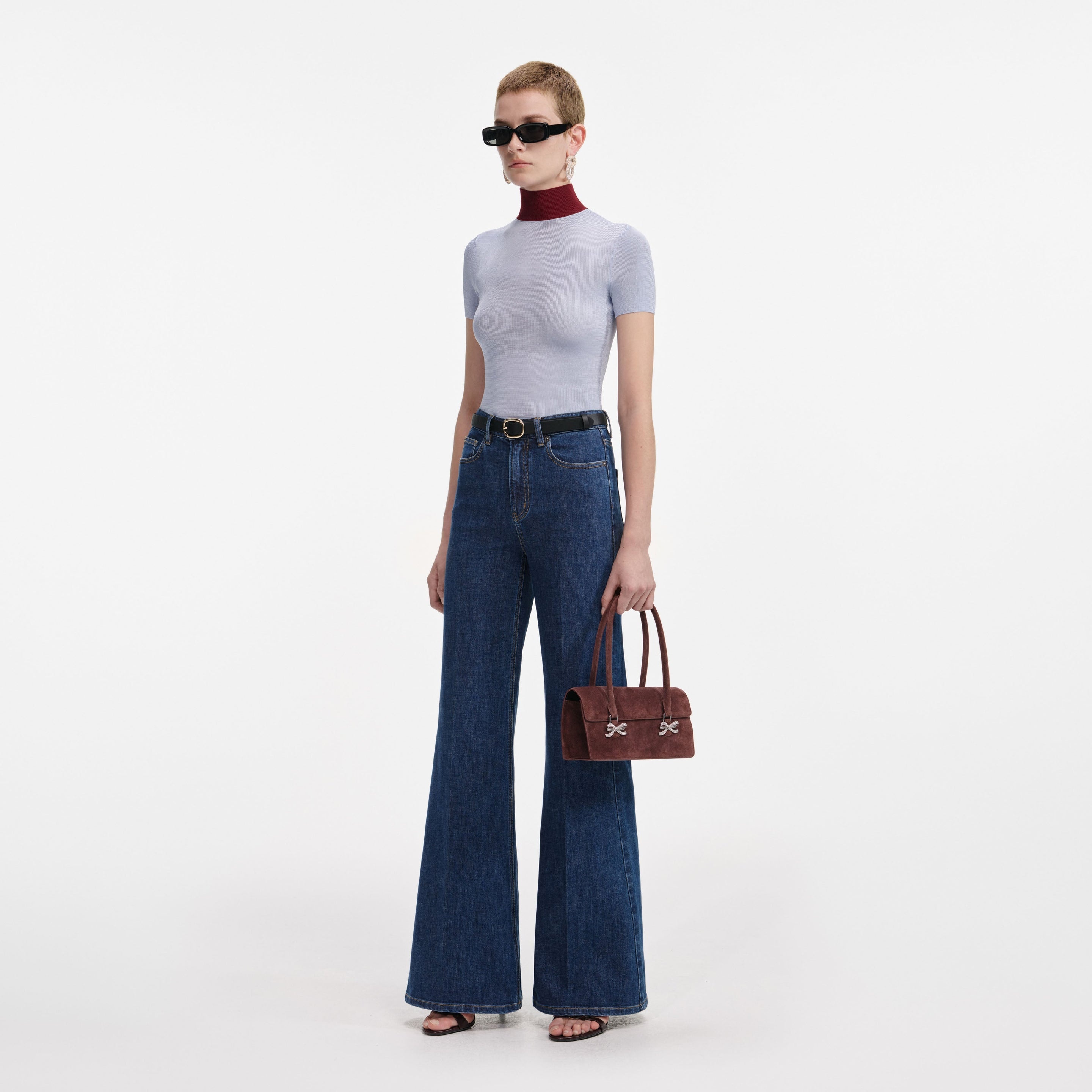 Blue Viscose Knit Short Sleeve Top - 2