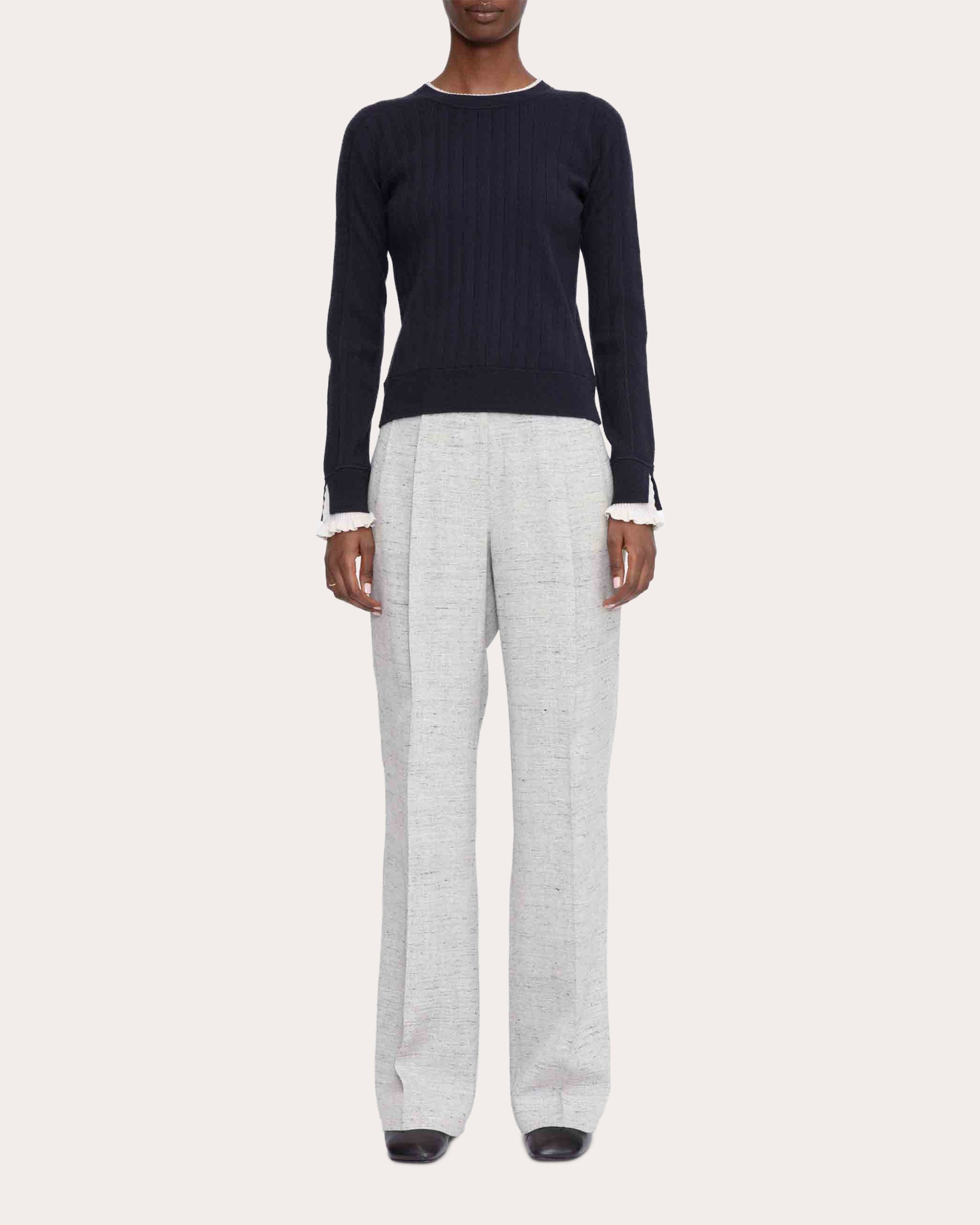 Ruffle-Trim Ribbed Jersey-Knit Sweater - 1