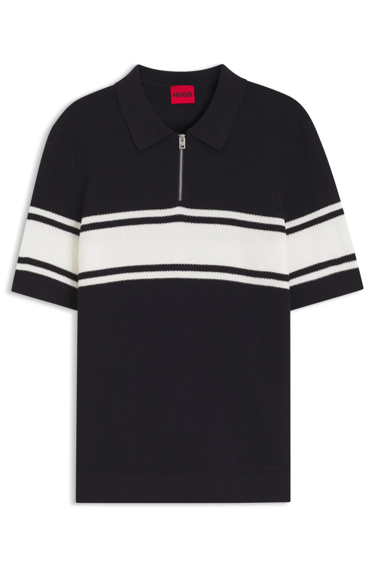 ZIPPER NECK KNIT POLO WITH BLOCK STRIPES - 1