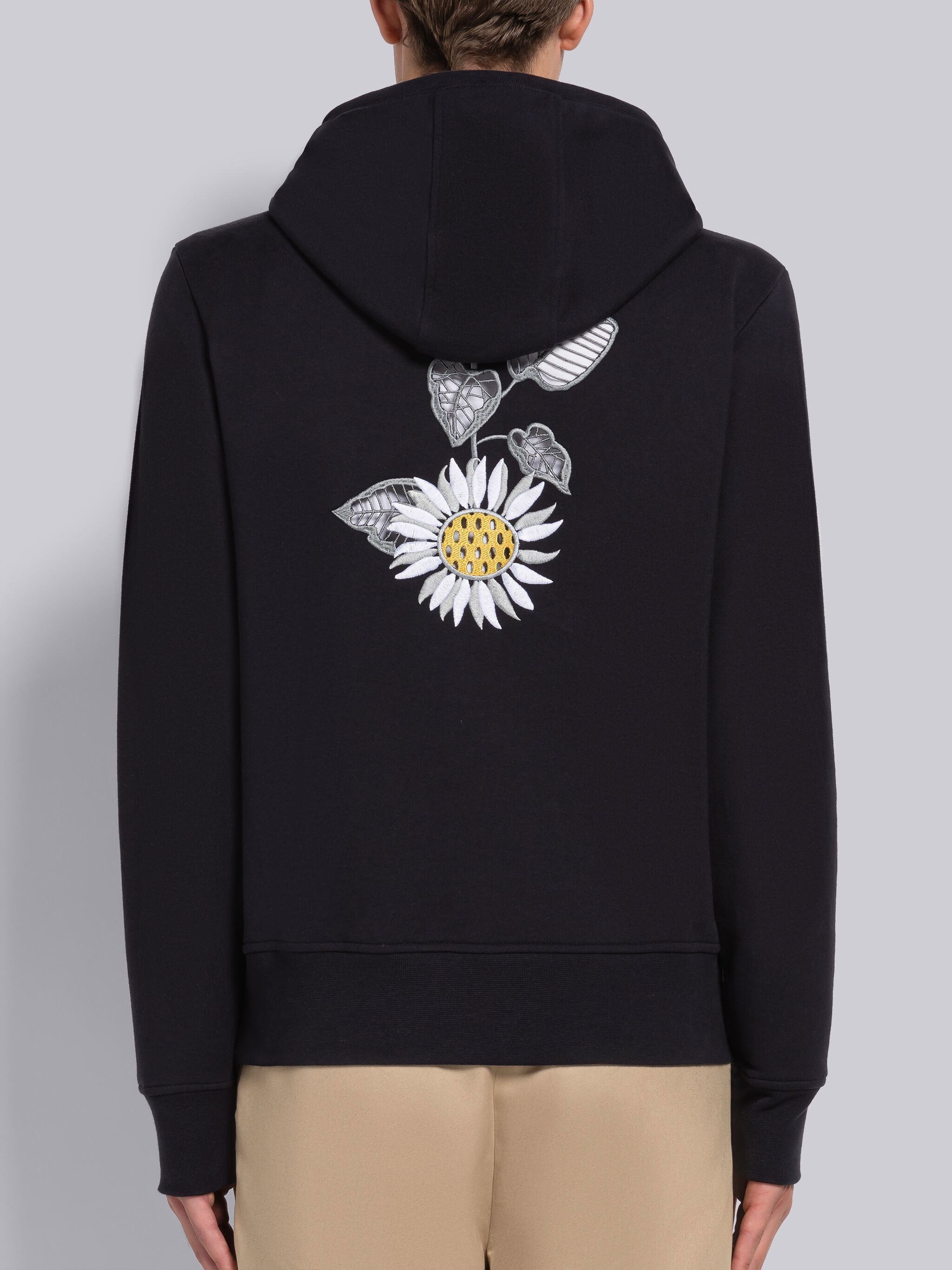 COTTON LOOPBACK BRODERIE ANGLAISE RELAXED HOODIE - 3