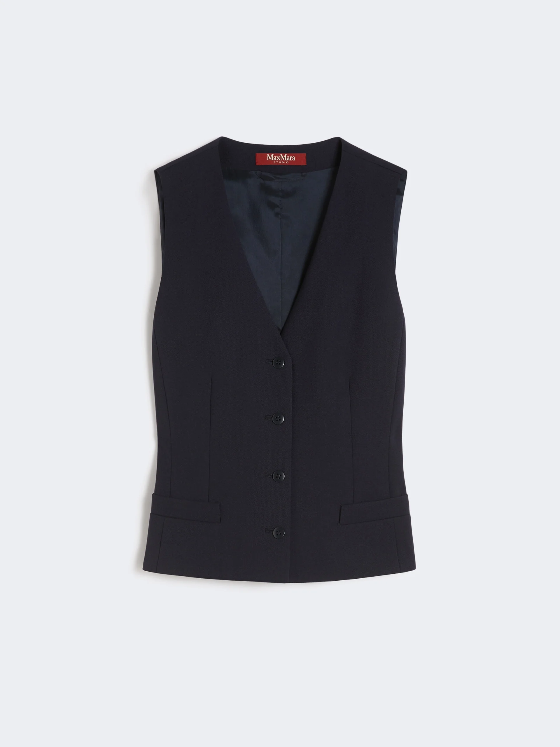 Wool crepe gilet - NAVY - 1
