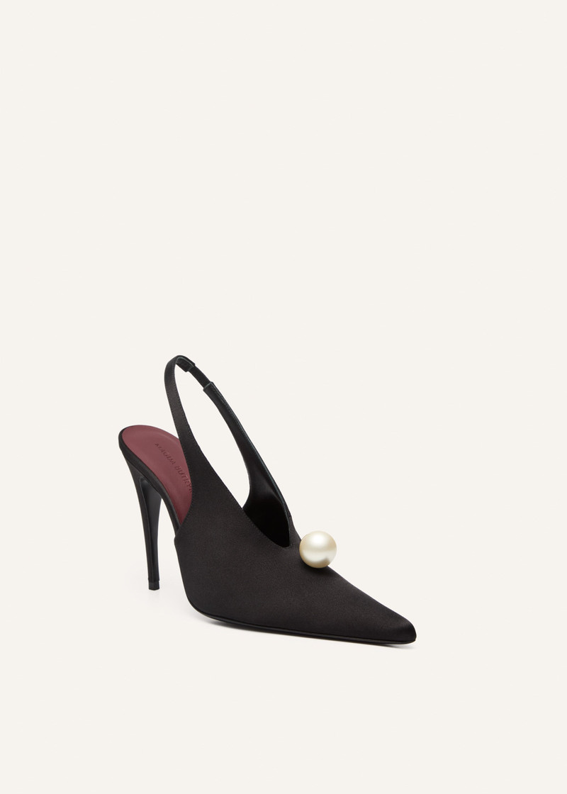 MAGDA BUTRYM Pearl slingback pointed heel in black satin outlook