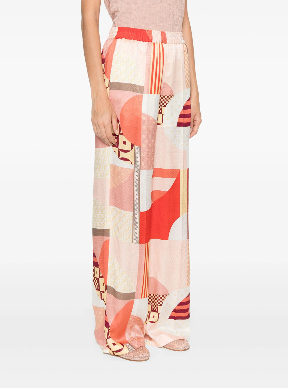 Fendi Women Multicolor Pants With High Elastic Waist And All-Over Patchwork Print In Silk Woman - 4