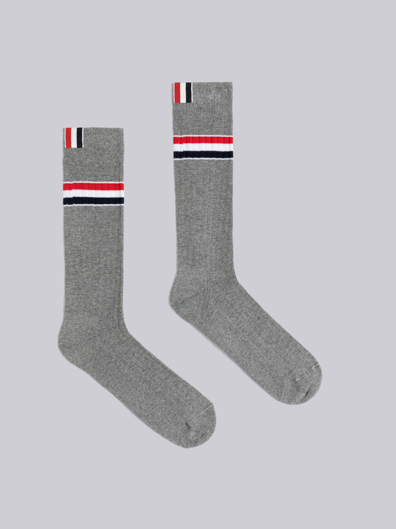 Stripe Athletic Rib Cotton Mid Calf Socks 1