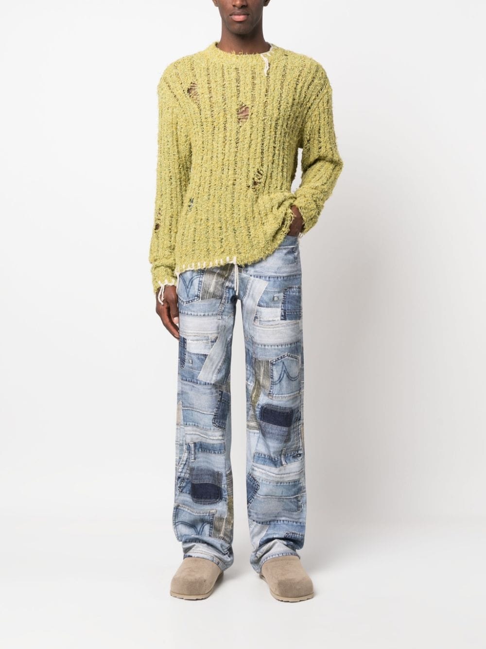 distressed-effect ribbed-knit jumper - 2