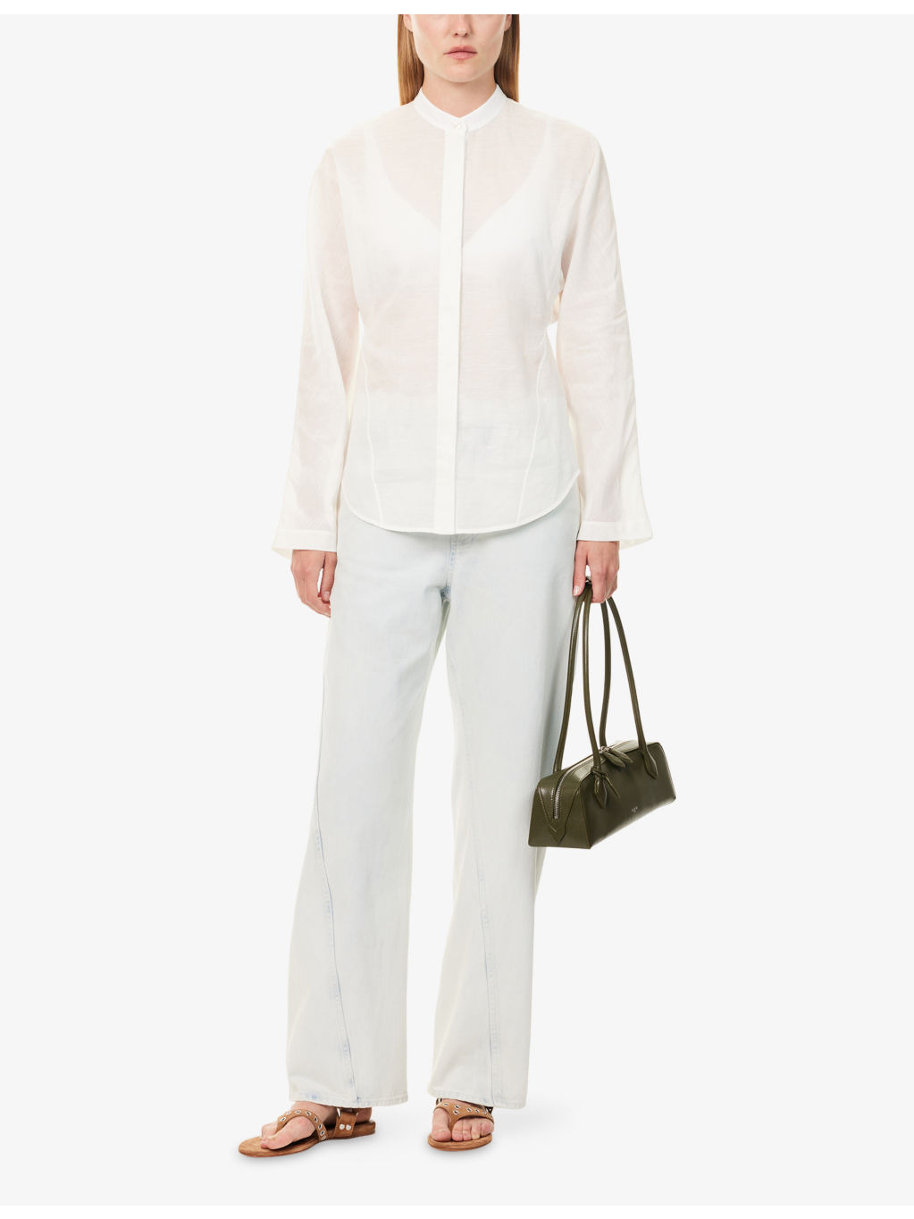Curved Mock-Neck Cotton and Linen-Blend Shirt - 2