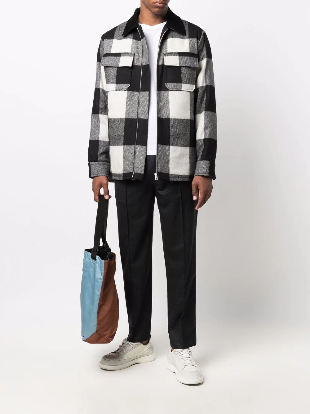 checked zip-up shirt jacket - 2