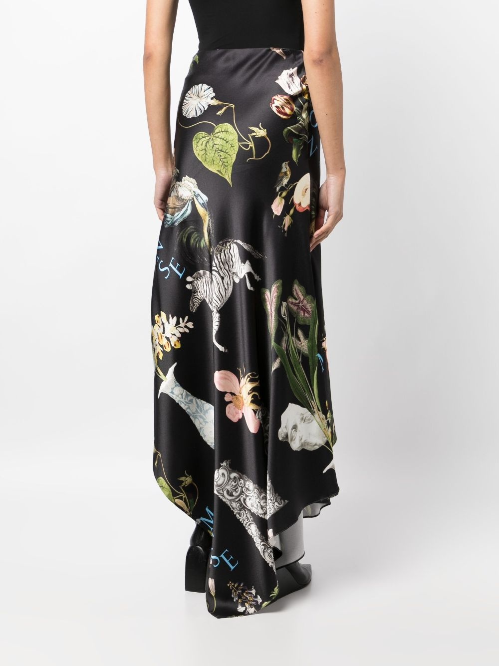 botanical-print satin draped skirt - 4